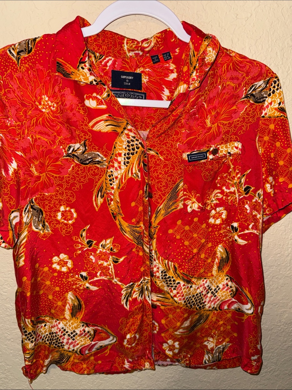 Superdry Orange and Gold Floral-Koi Shirt